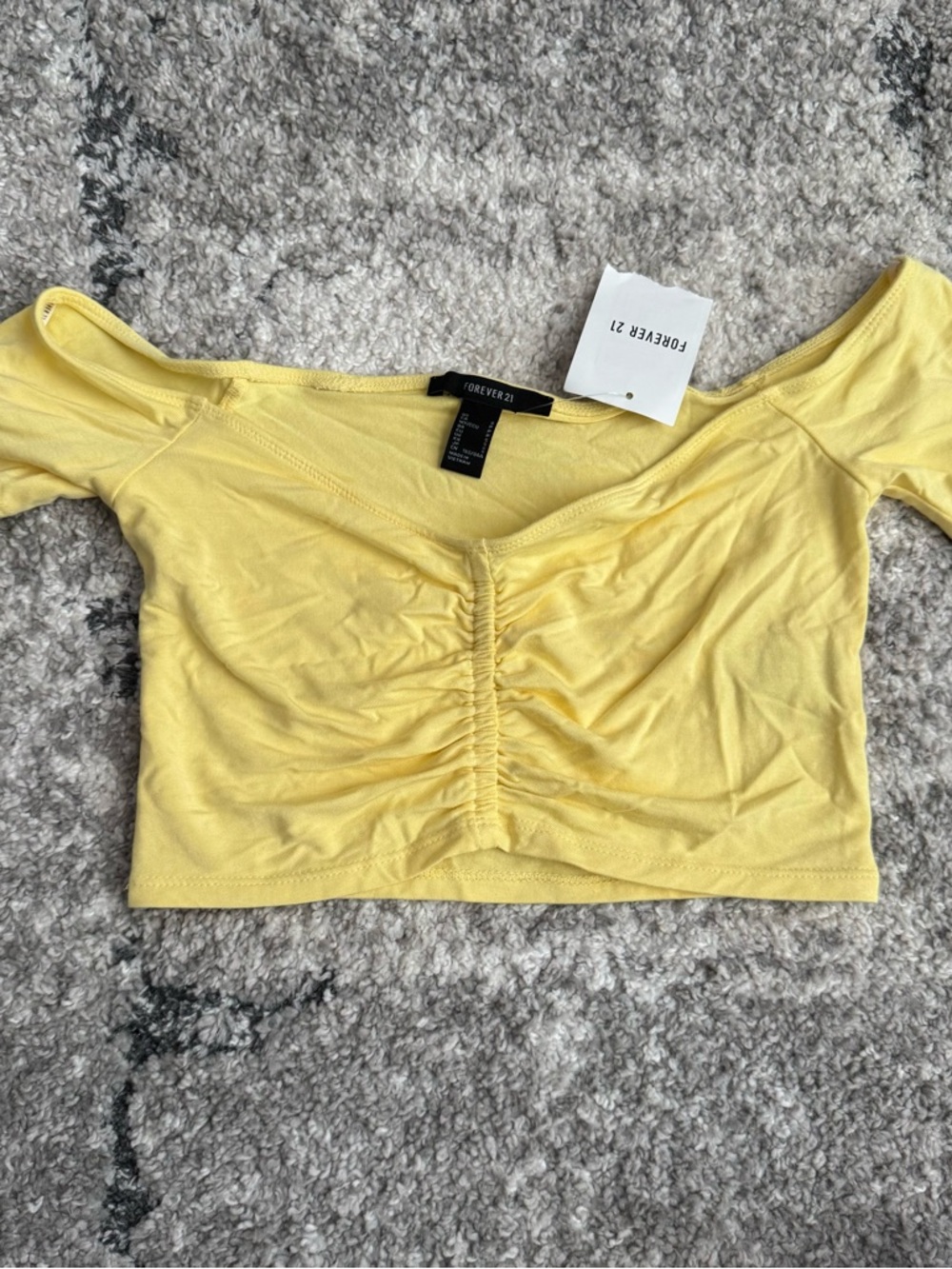Forever 21 Yellow Off-Shoulder Ruched Crop Top